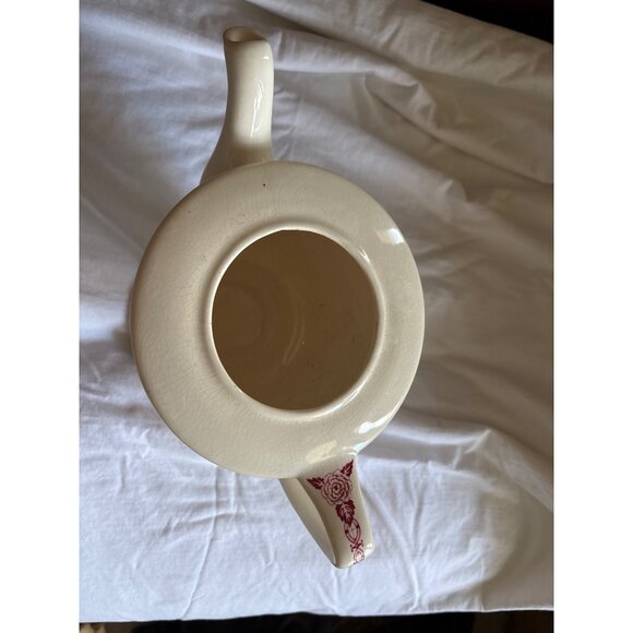 Vintage Cream Ceramic Teapot With Cowboy Horse Scene & Red Floral Handle Design - Picture 4 of 11